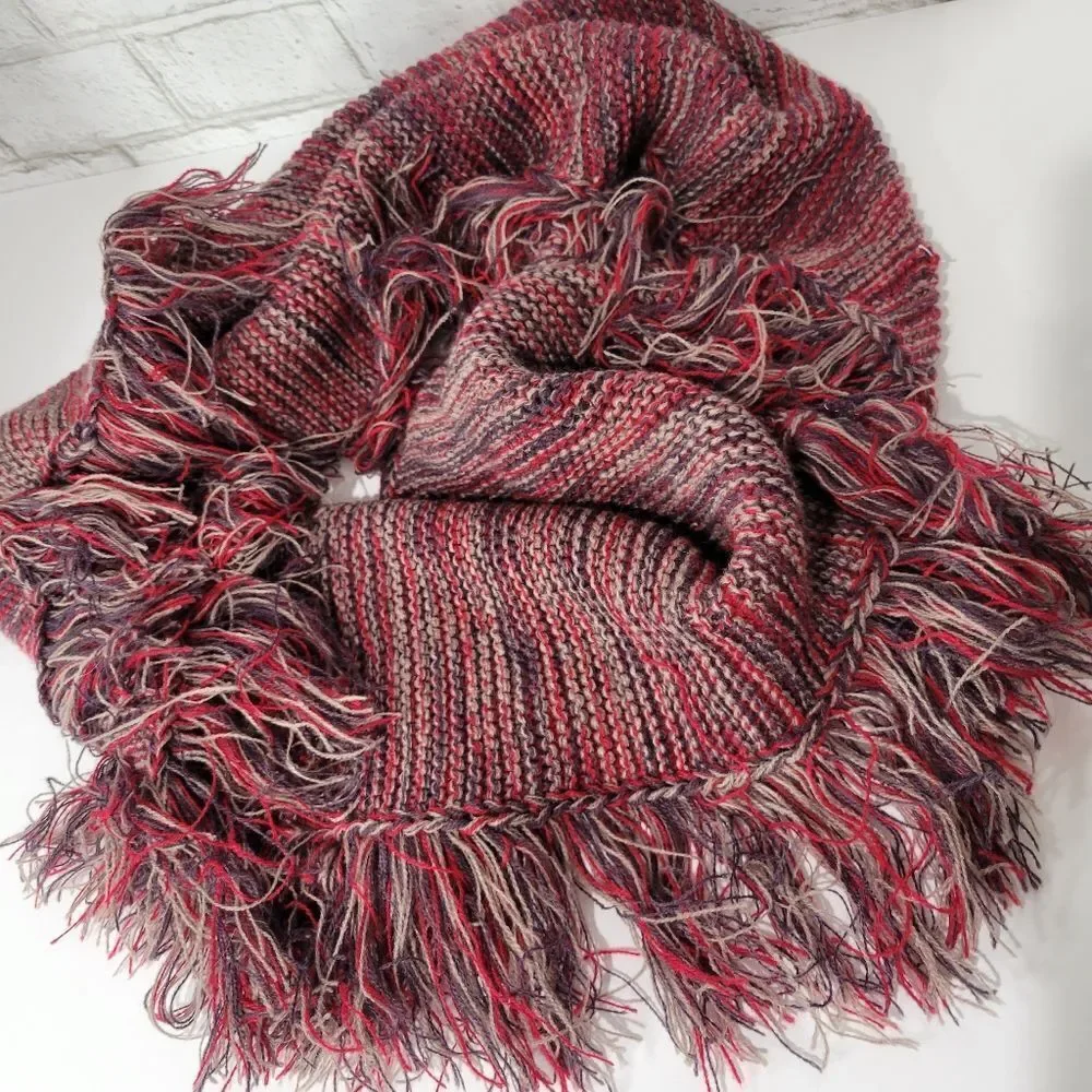 Cute red and purple fringe infinity scarf